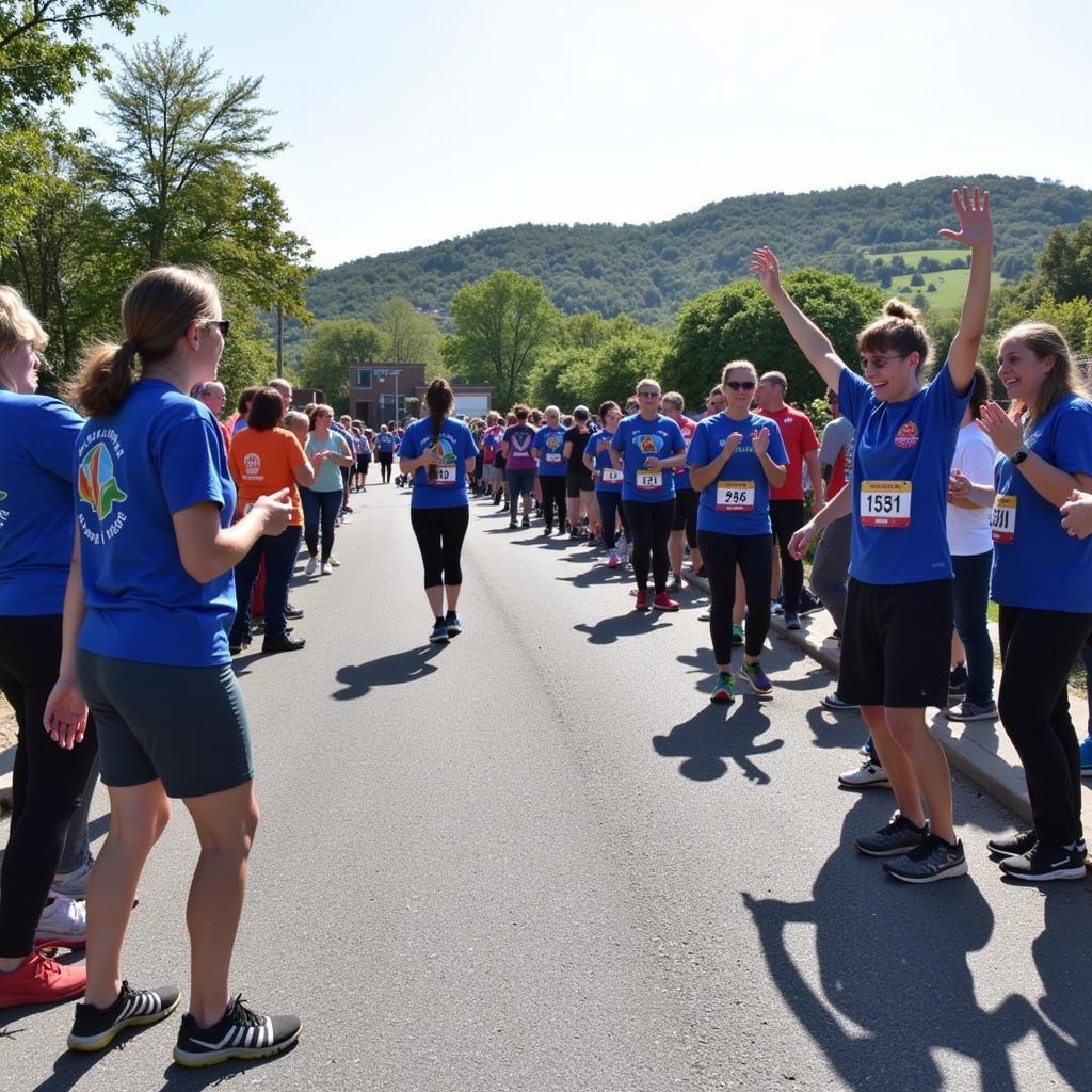 Hospital Hill Run volunteers cheering on the runners