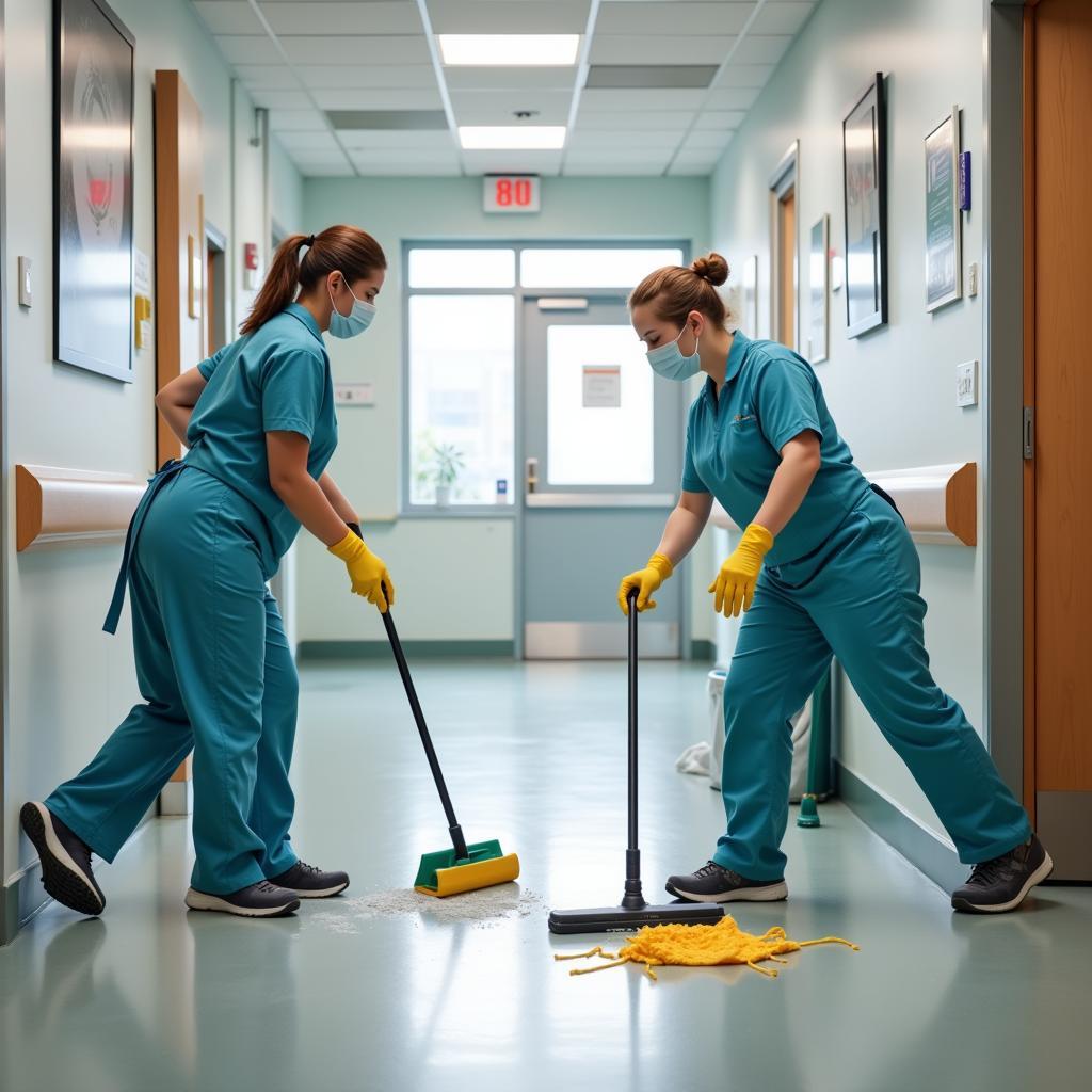 Hospital Housekeepers Working Together