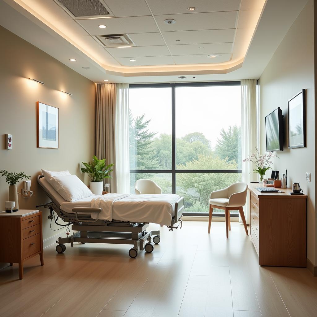 Spacious and comfortable patient room with modern amenities