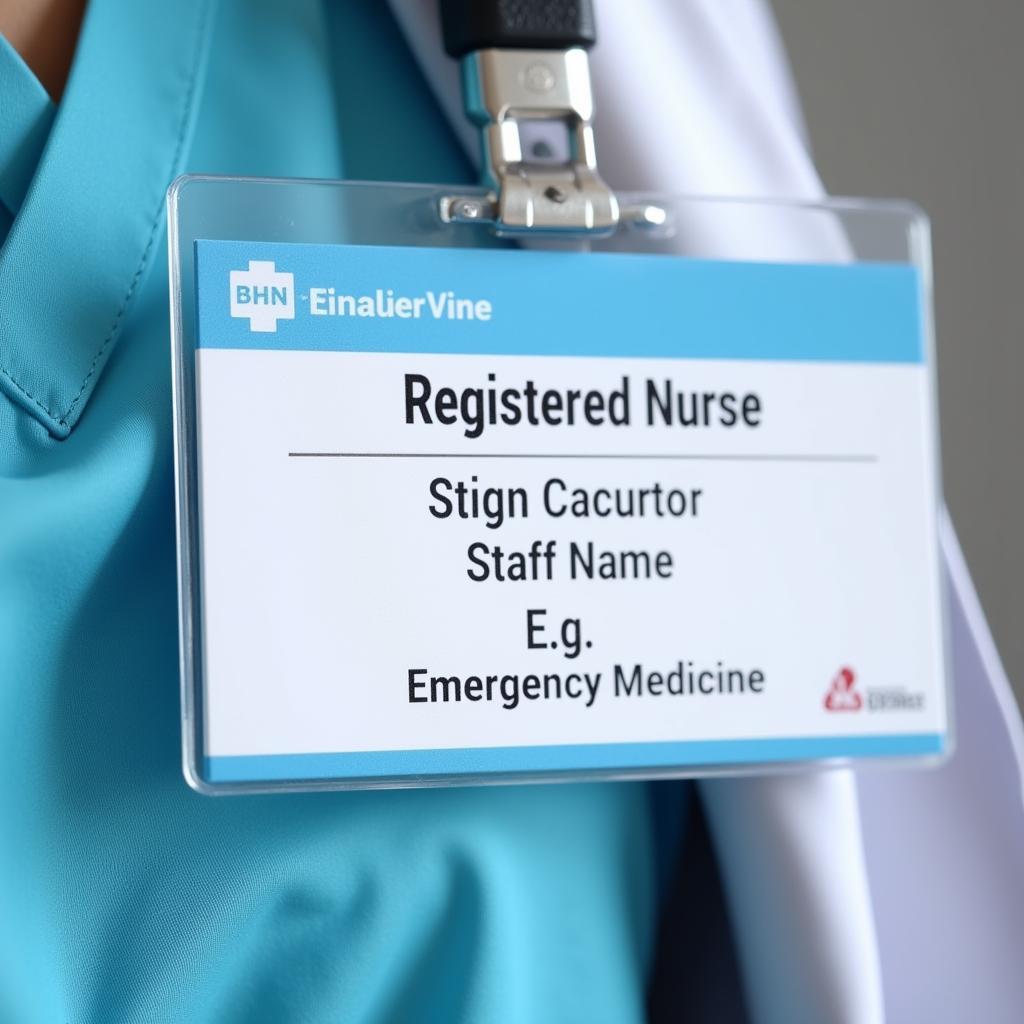 Hospital name badge with job title