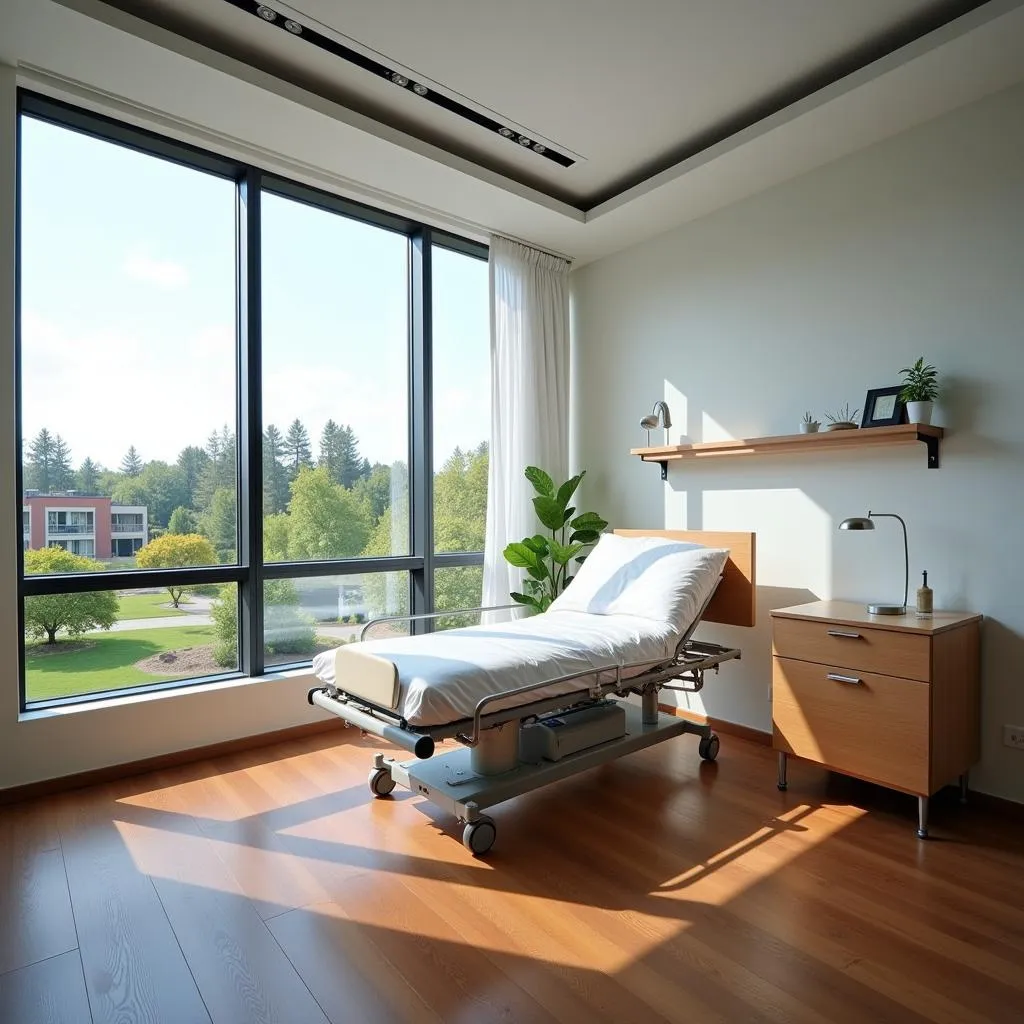 A bright and modern patient room at Hospital Dr. Nélio Mendonça