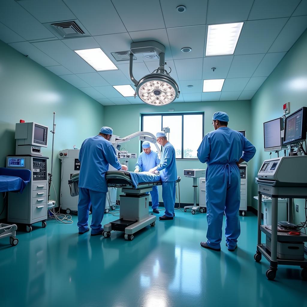 High-tech operating room with surgeons performing a procedure