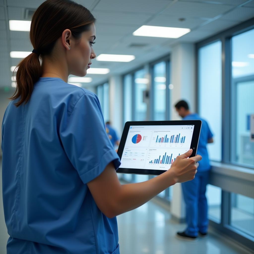 Hospital Operations Director Using Digital Tablet