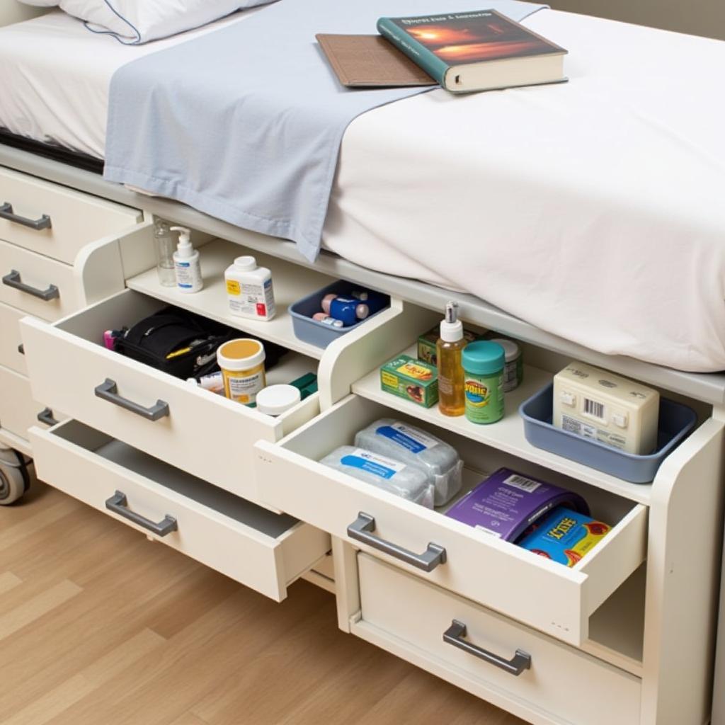 Hospital Over Bed Table with Storage