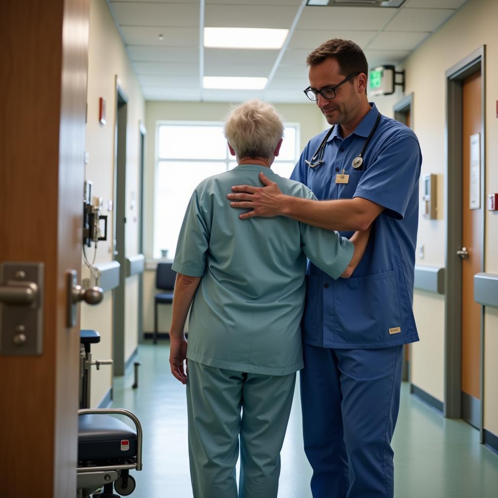 Hospital porter assisting a patient