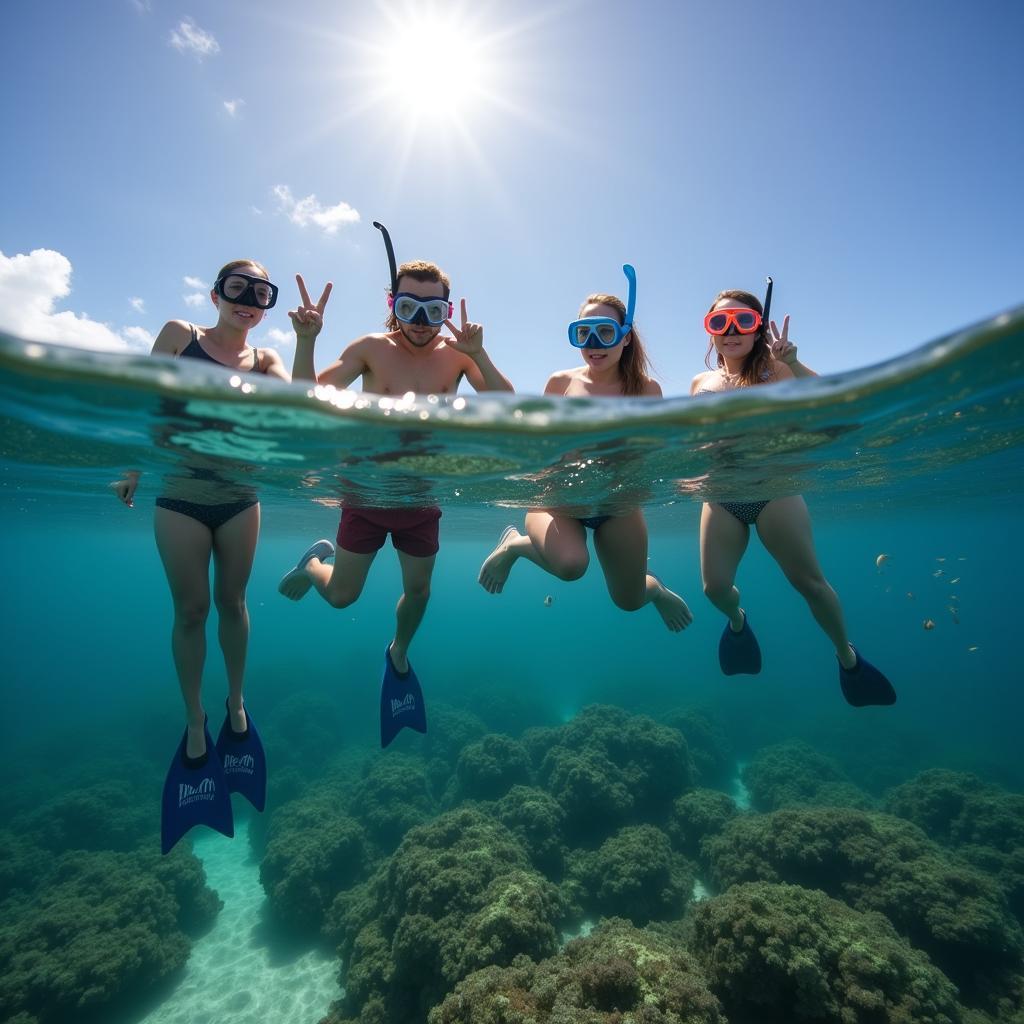 Snorkelers enjoying the underwater scenery at Hospital Reef