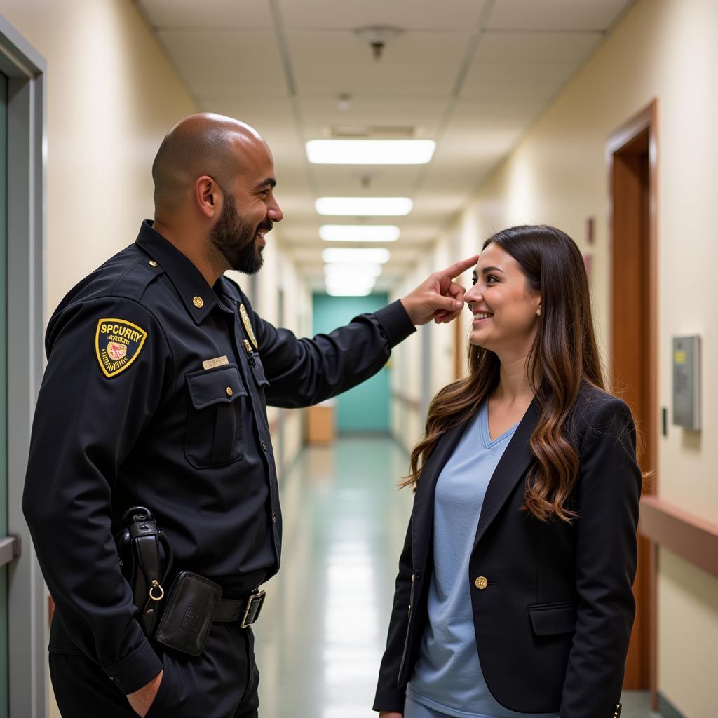 Hospital Security Guard Assisting a Visitor