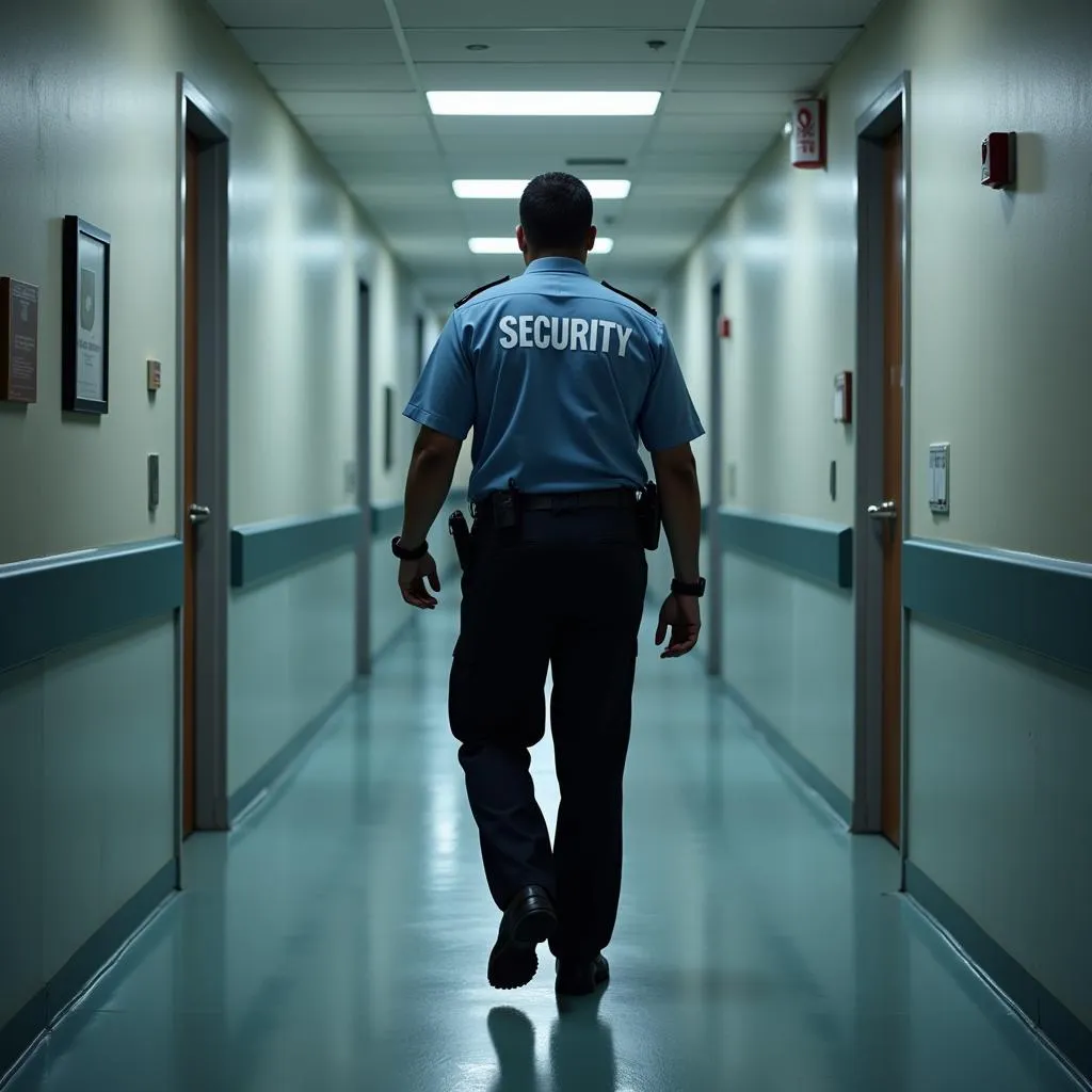 Hospital Security Guard Patrolling Corridor