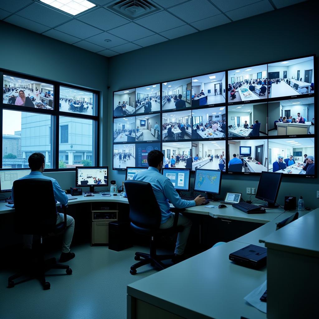 Hospital Security Control Room with CCTV Monitors