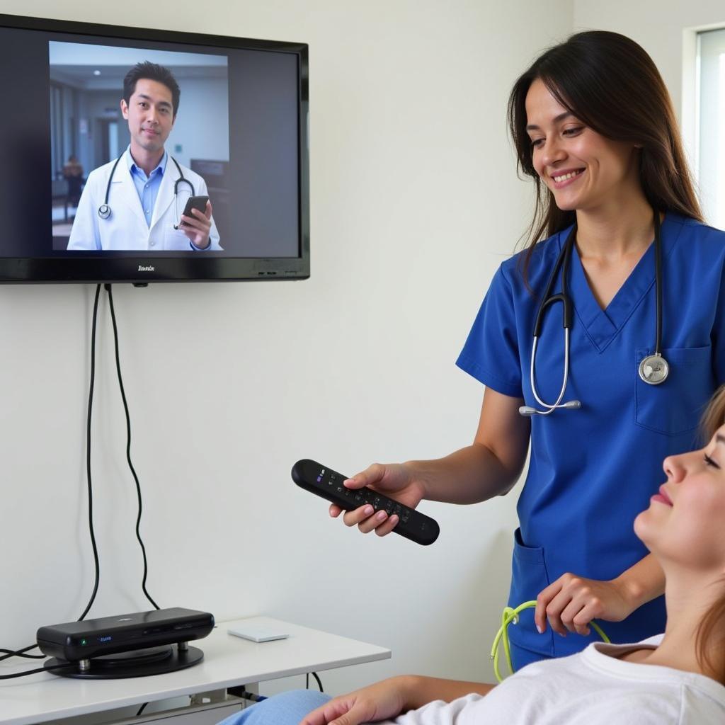 Hospital Staff Assisting Patient with TV Remote