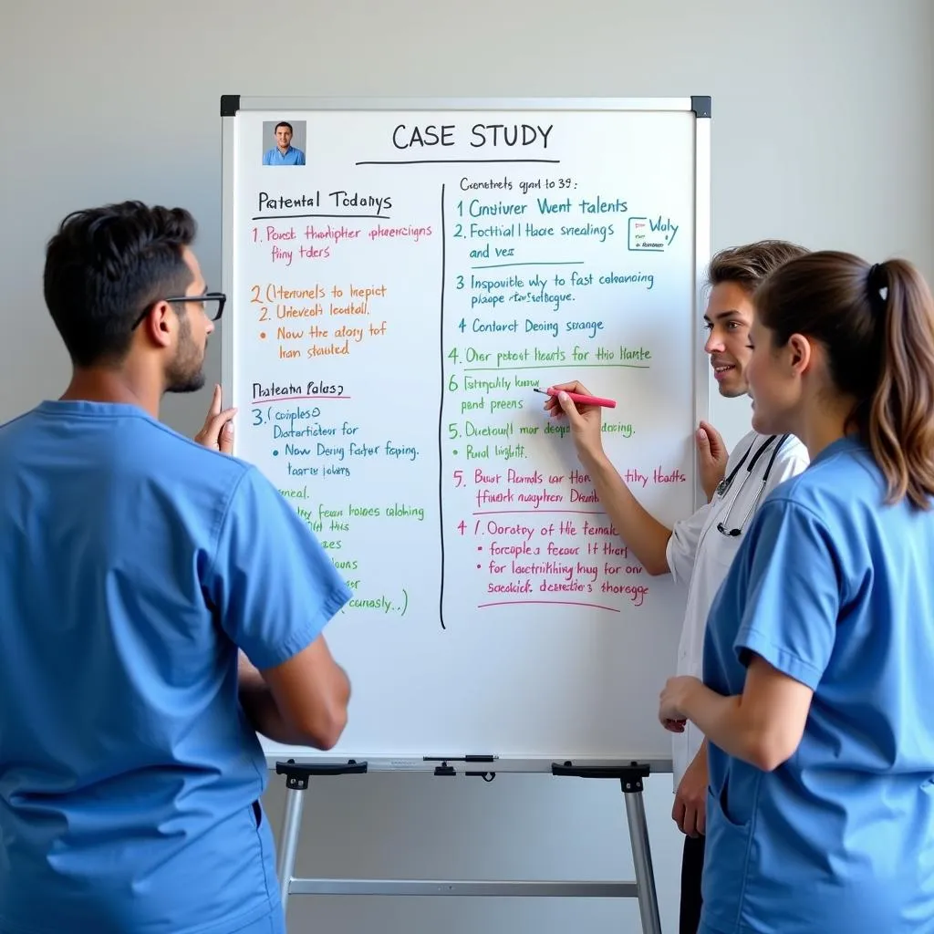 Hospital staff using a dry erase board for collaboration