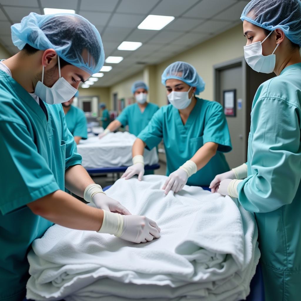 Hospital staff inspecting the quality of delivered linen