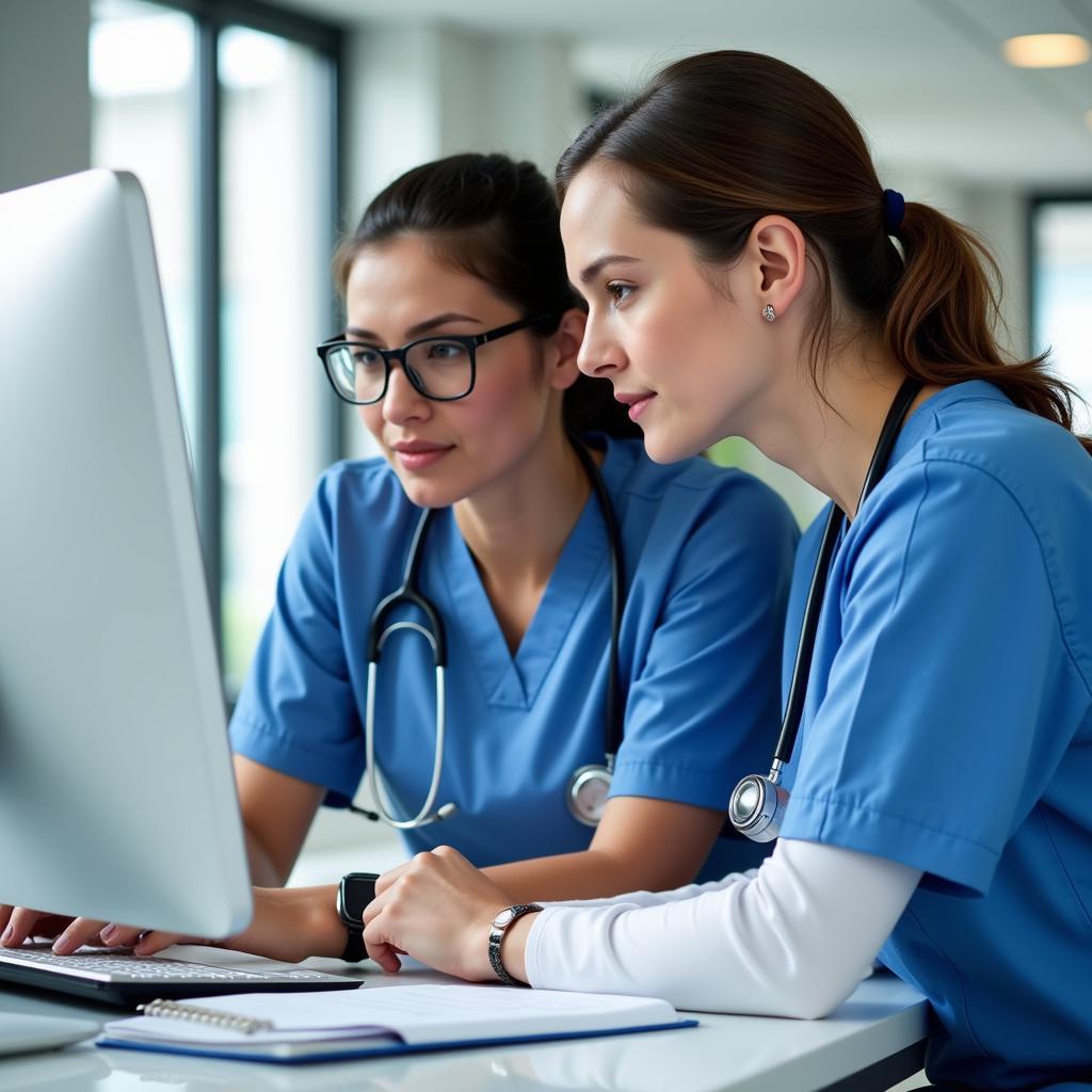 Hospital staff reviewing CDU requirements on a computer