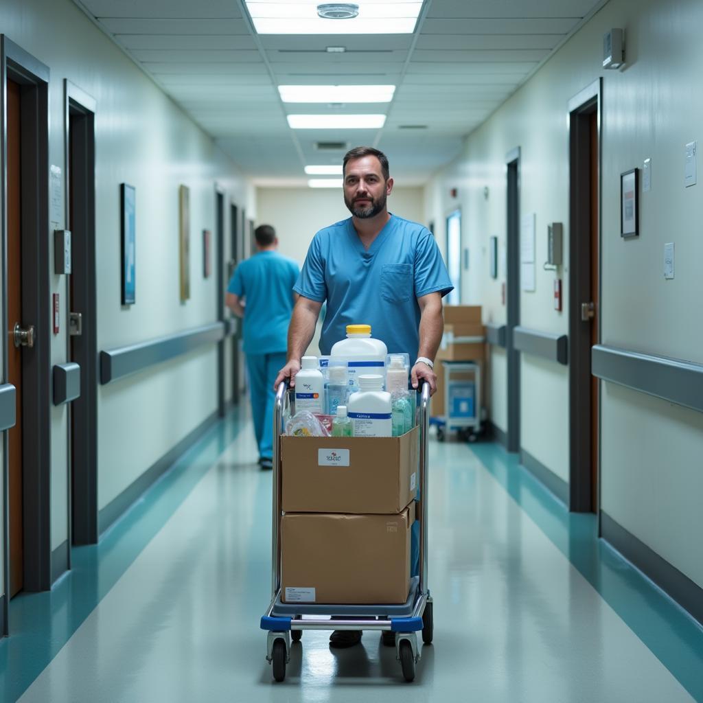 Hospital Stocking Clerk Delivering Supplies