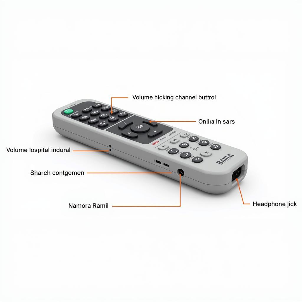 Close-up of hospital TV remote with labeled features 