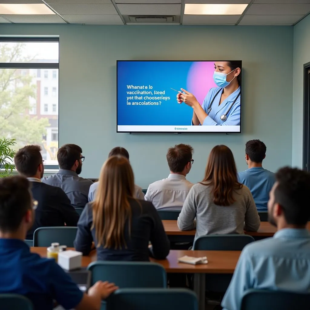 Hospital Waiting Area with Digital Screen Displaying PSA