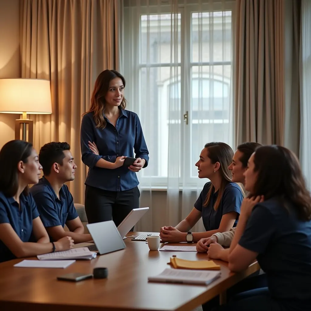 Hospitality Manager Leading Team Meeting