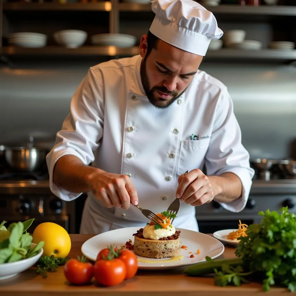 Chef Preparing a Meal with Locally Sourced Ingredients