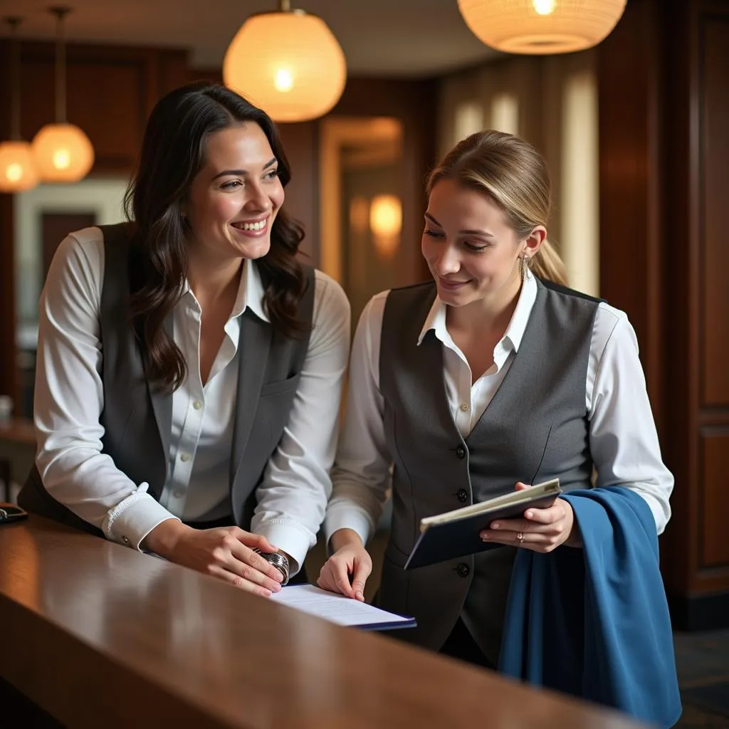 Hotel concierge providing personalized service to a guest