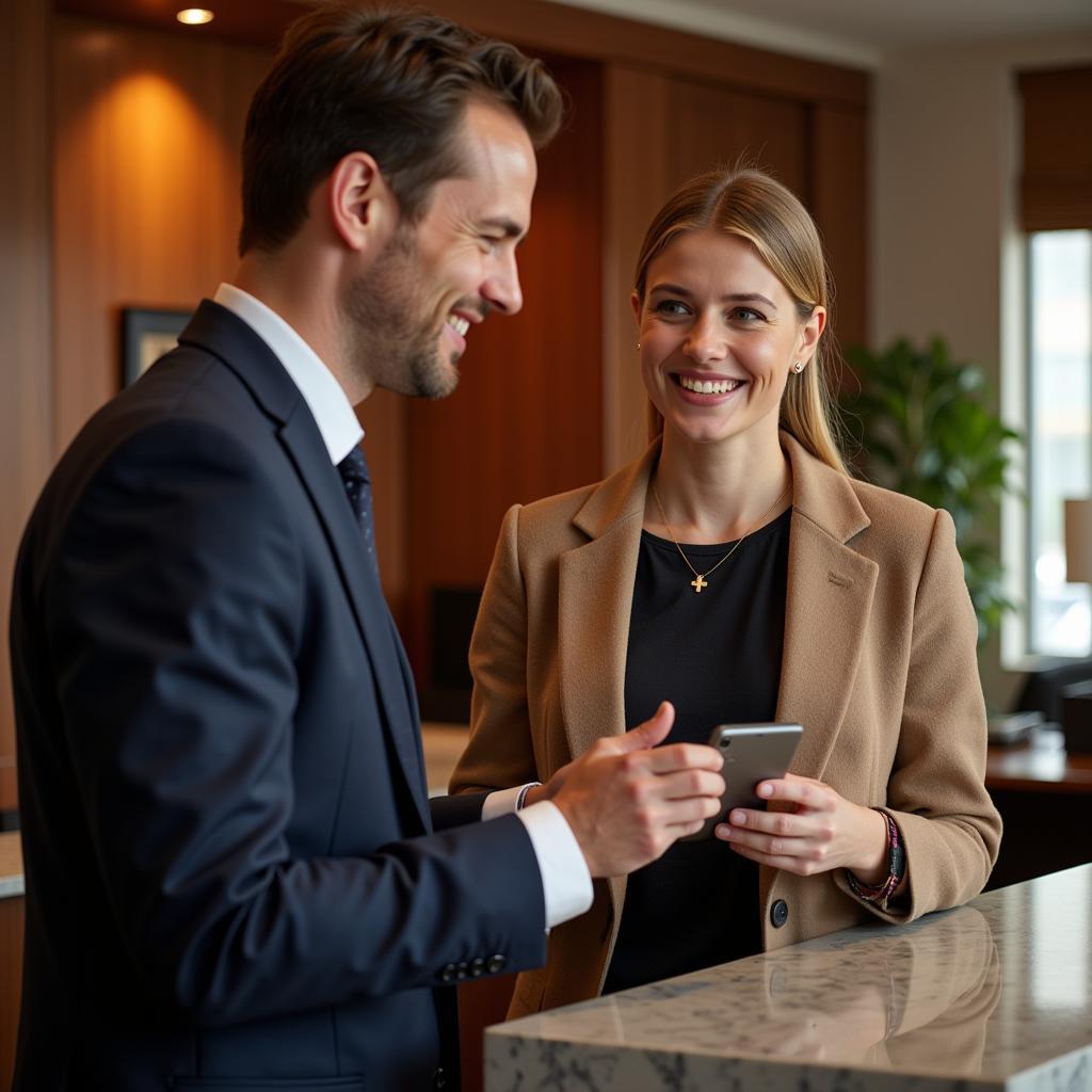 Hotel concierge assisting a guest