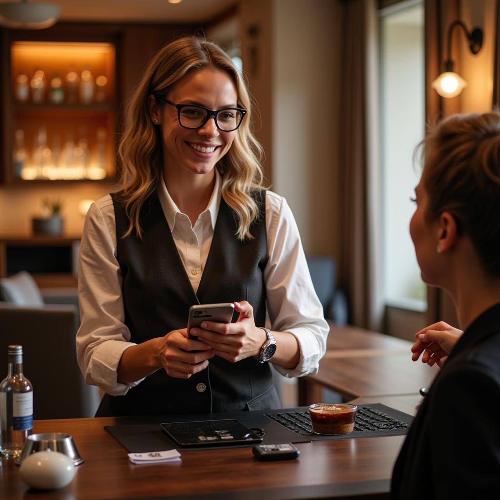 Hotel concierge assisting guests