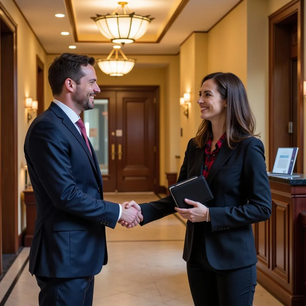 Hotel concierge providing personalized recommendations to guests