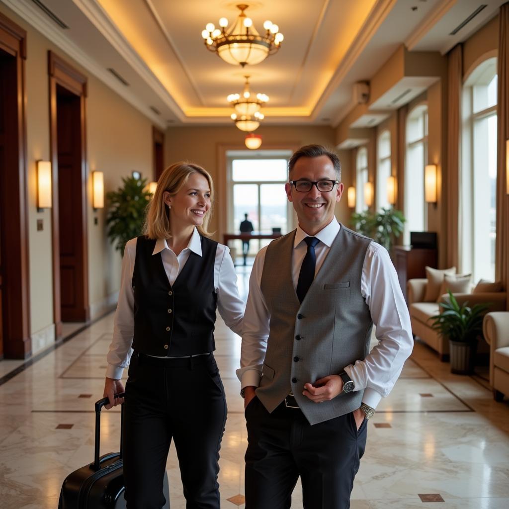 Hotel concierge assisting guest