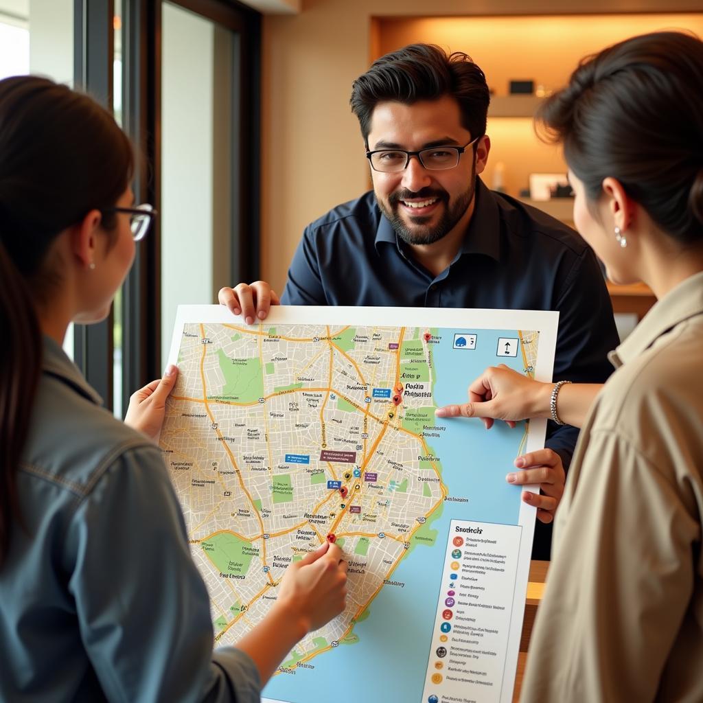 Hotel Concierge Assisting with Kochi Map