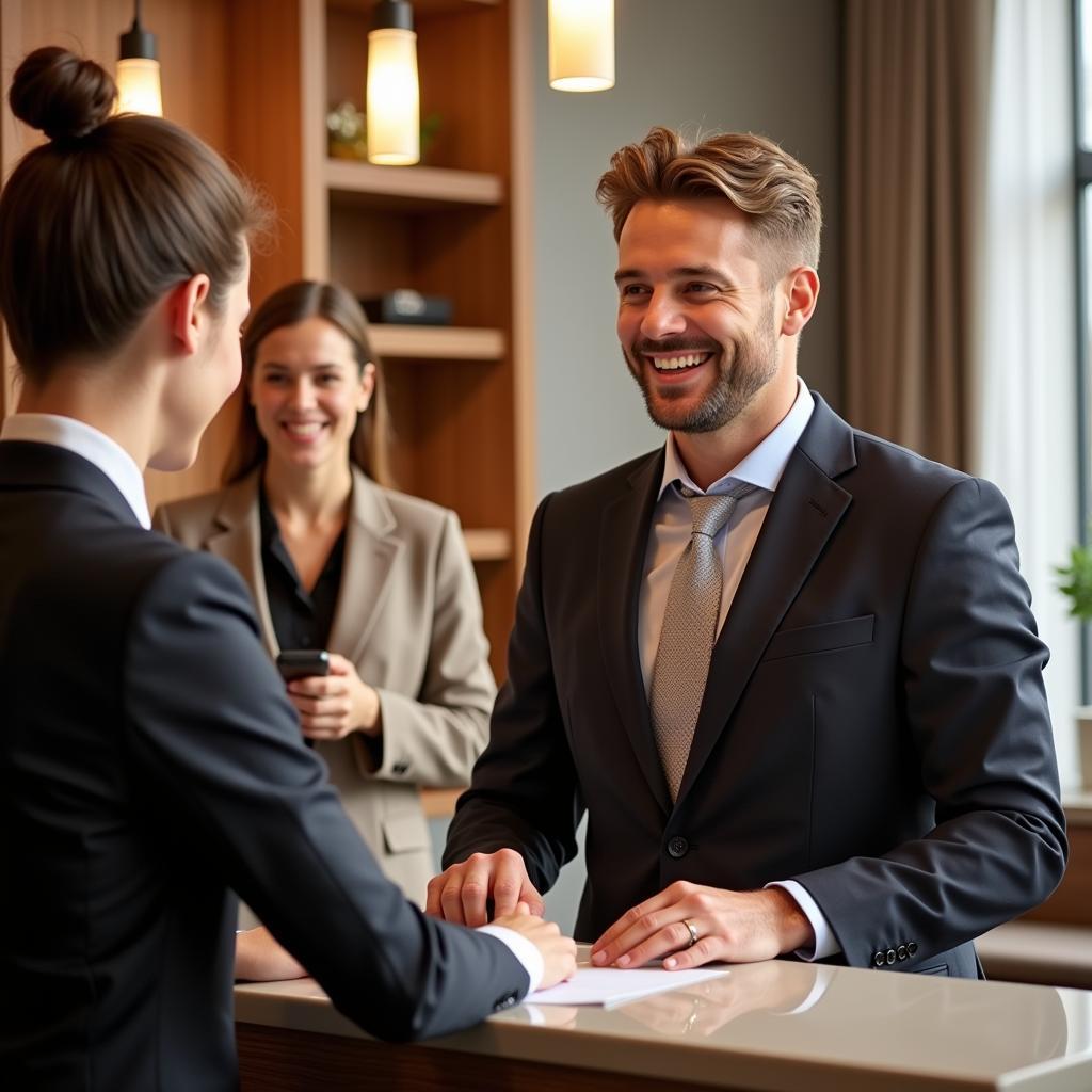 Concierge assisting guests at a hotel near Riddle Hospital