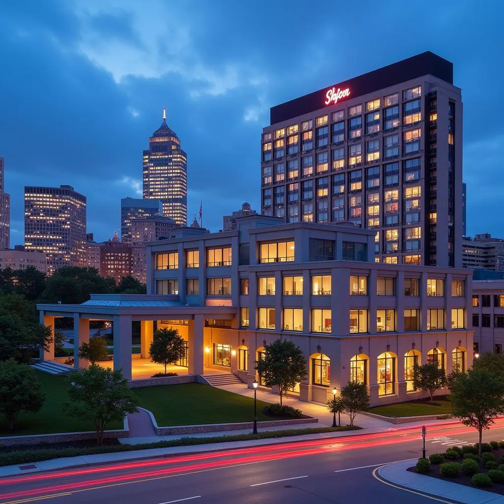 Hotel Exterior with Albany City Skyline