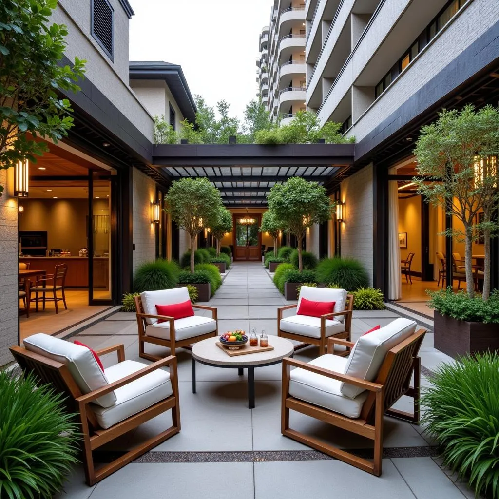 Hotel exterior featuring a welcoming seating area