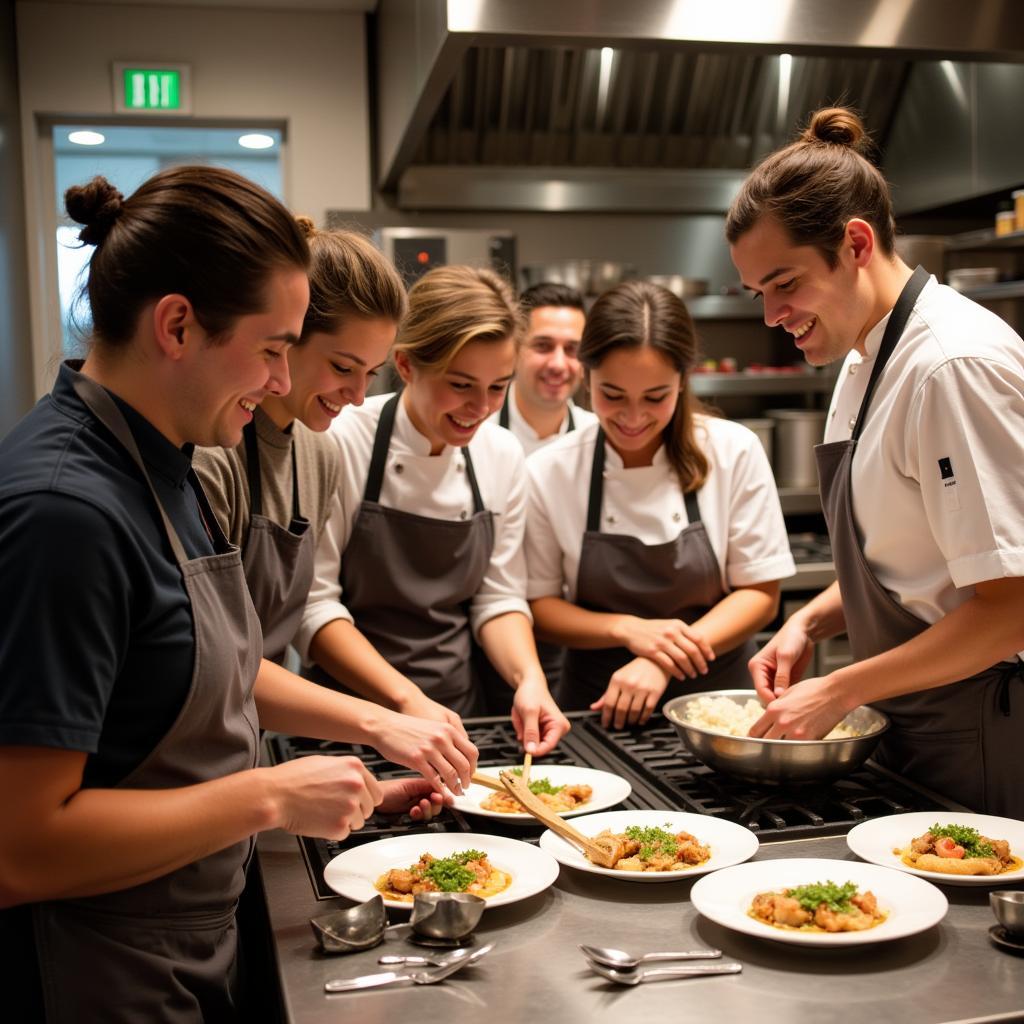 Guests participating in a hotel cooking class