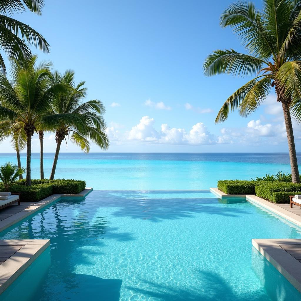 Hotel Infinity Pool Overlooking Tropical Paradise