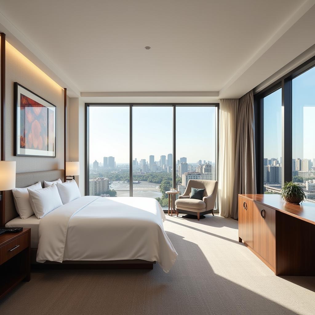 Spacious and modern hotel room with city view