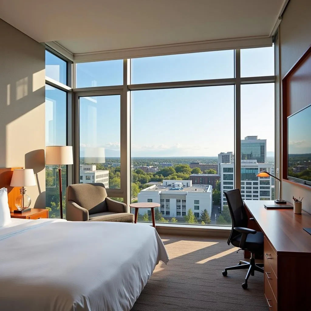 Spacious hotel room with a view of Billings Clinic