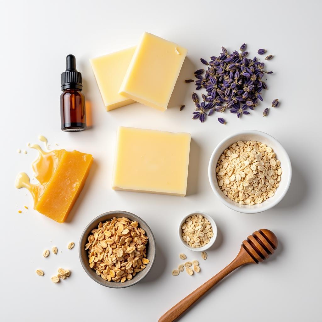 Natural ingredients for crafting hotel soap bars