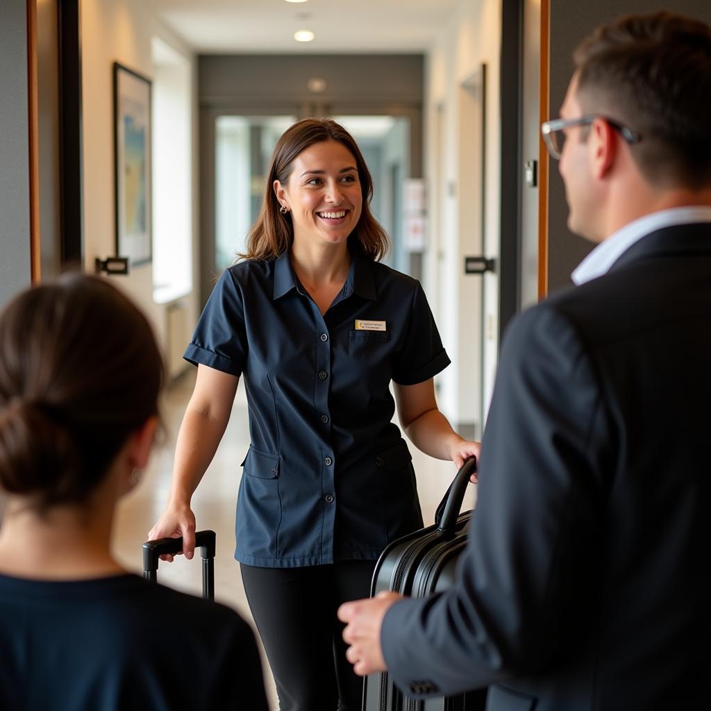 Friendly Hotel Staff Interacting with Guests