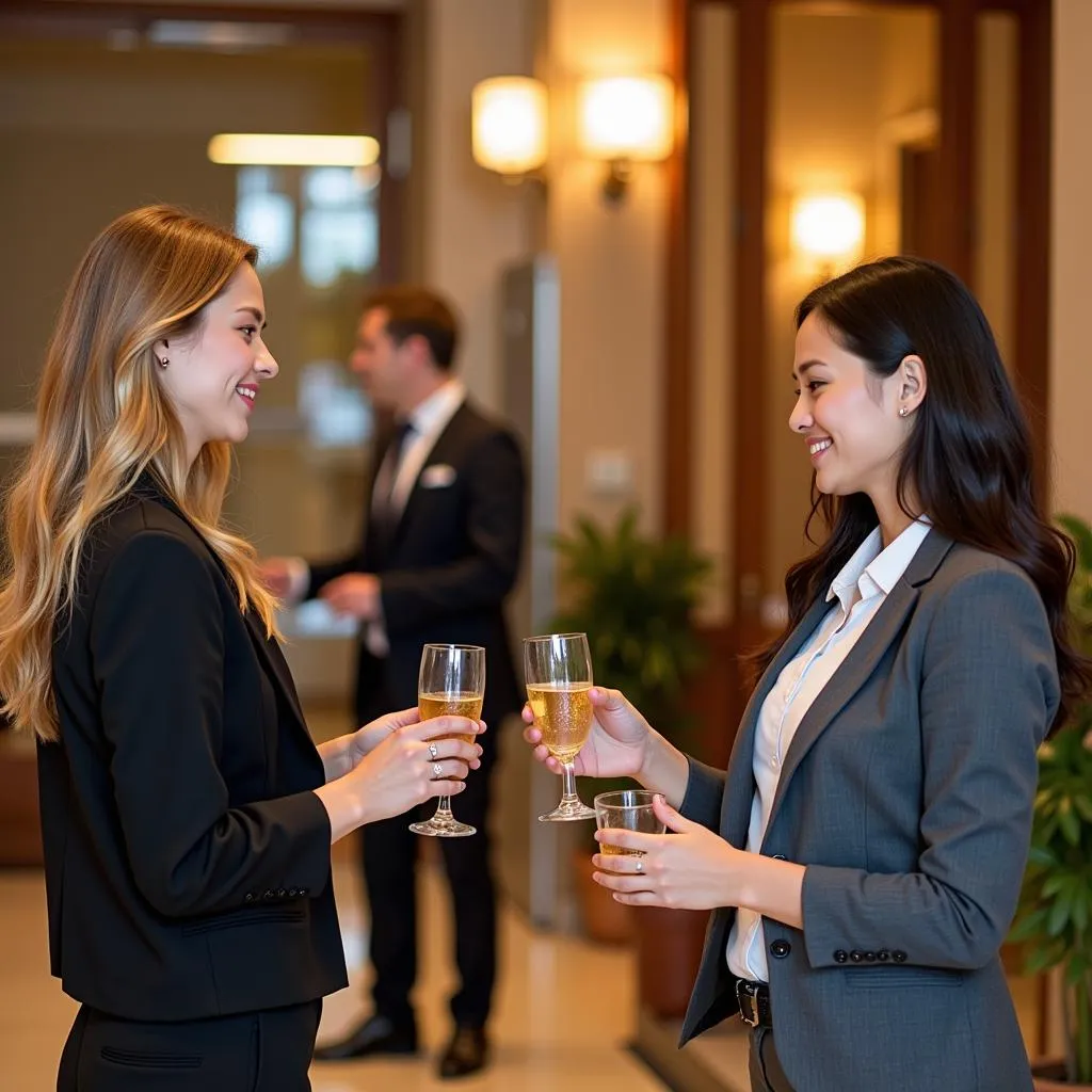 Hotel Staff Greeting Guests with Welcome Drinks