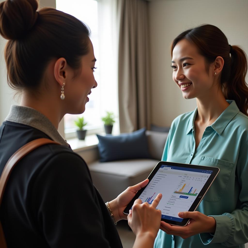 Hotel Staff Using Procurement Software on Tablet