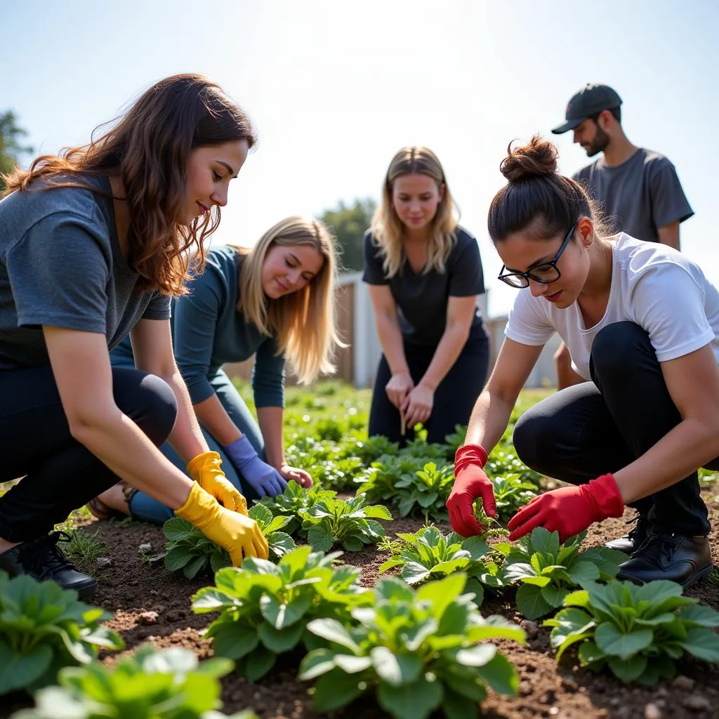 Hotel staff participating in a community garden project