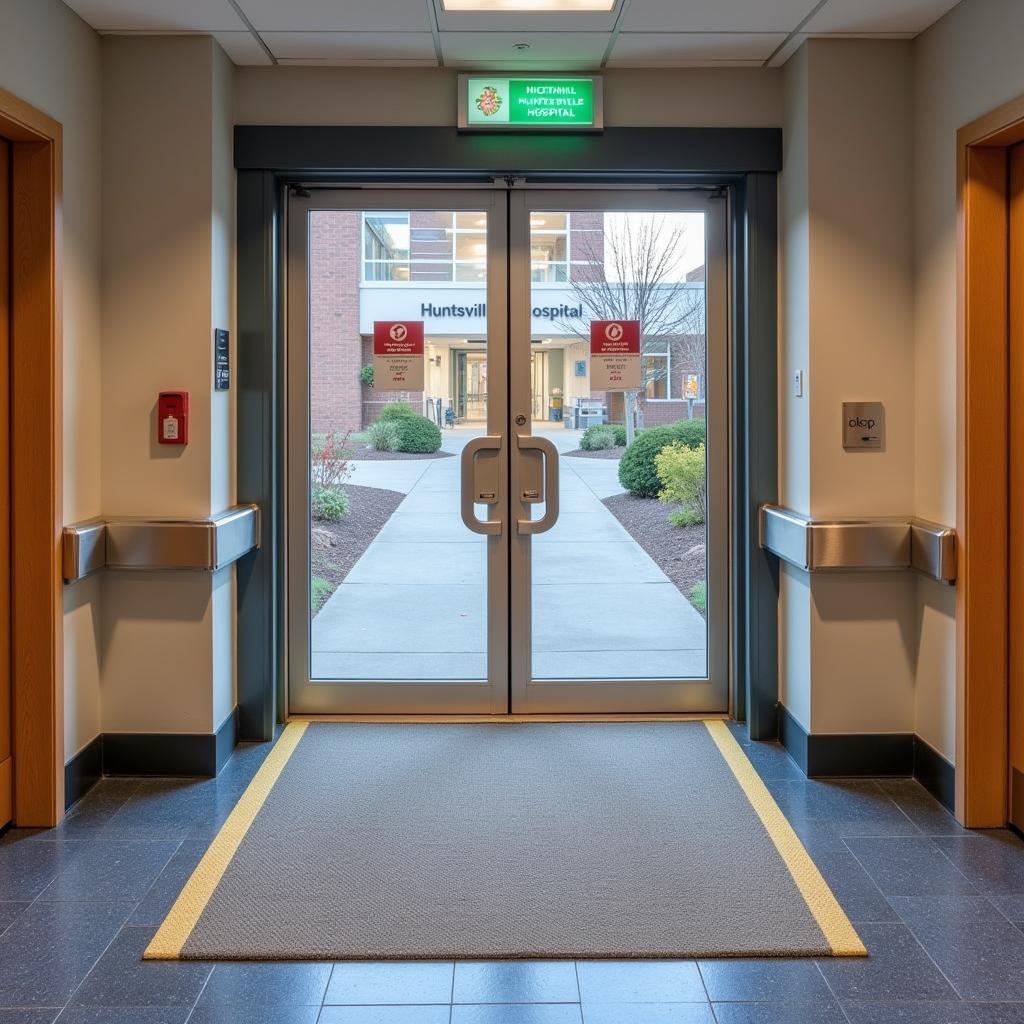 Automated doors and wheelchair ramp at Huntsville Hospital main entrance