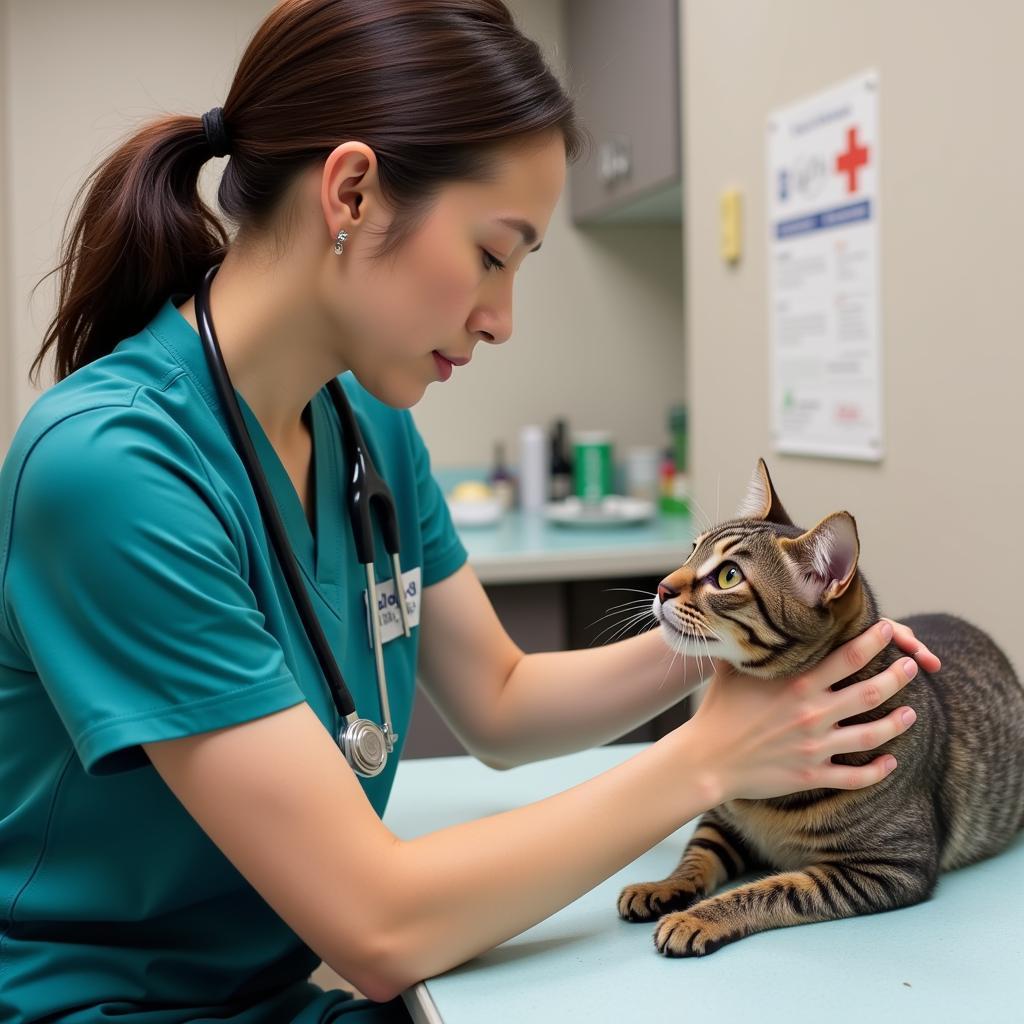 Veterinarian at Indian Ridge Animal Hospital examining a cat