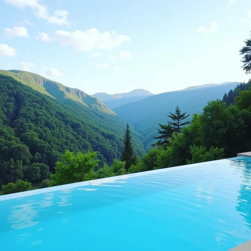 Infinity pool at The Highland Hotel with valley view