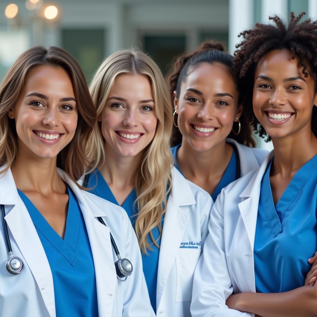 A team of medical professionals smiling warmly