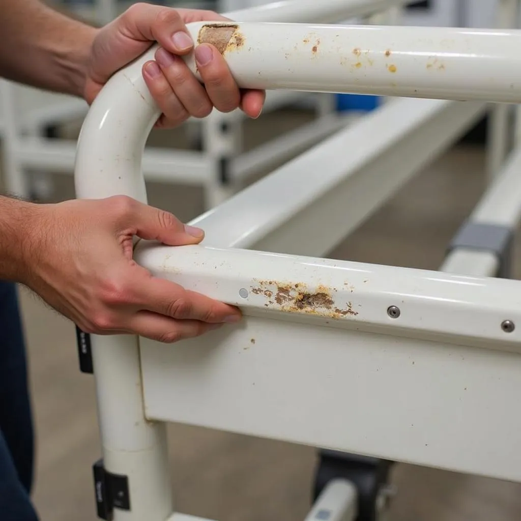 Inspecting the frame of a used bariatric bed