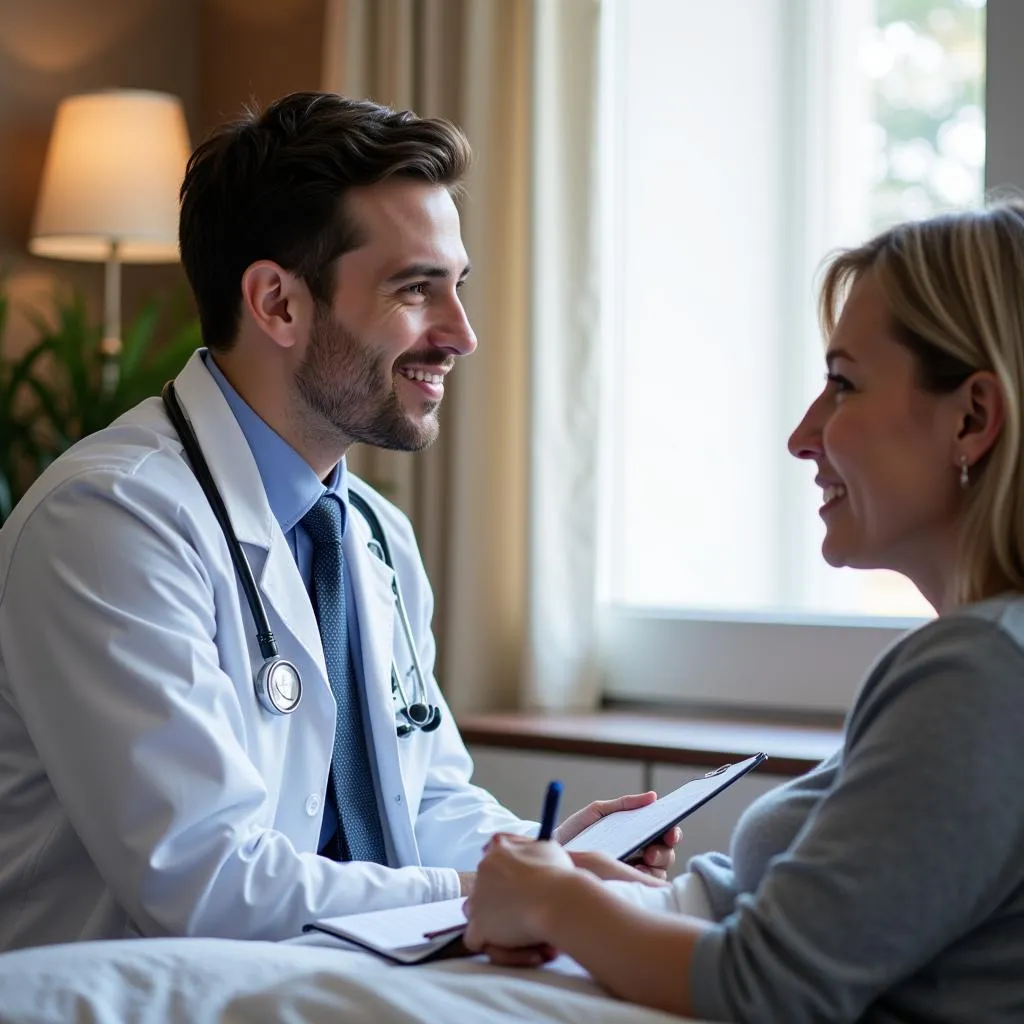 Internal medicine resident consults with a patient during a hospital visit