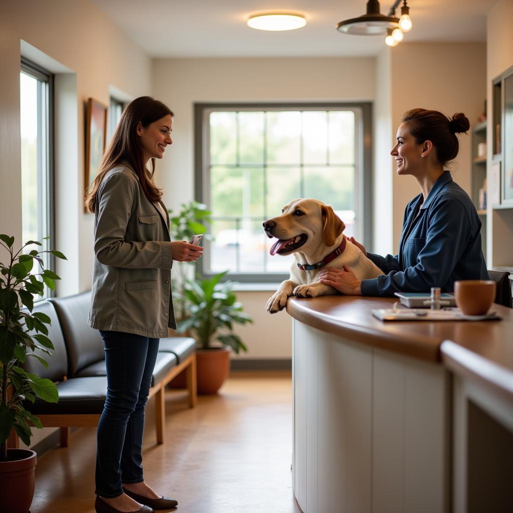  Friendly staff welcoming a pet owner at Jennings Animal Hospital 