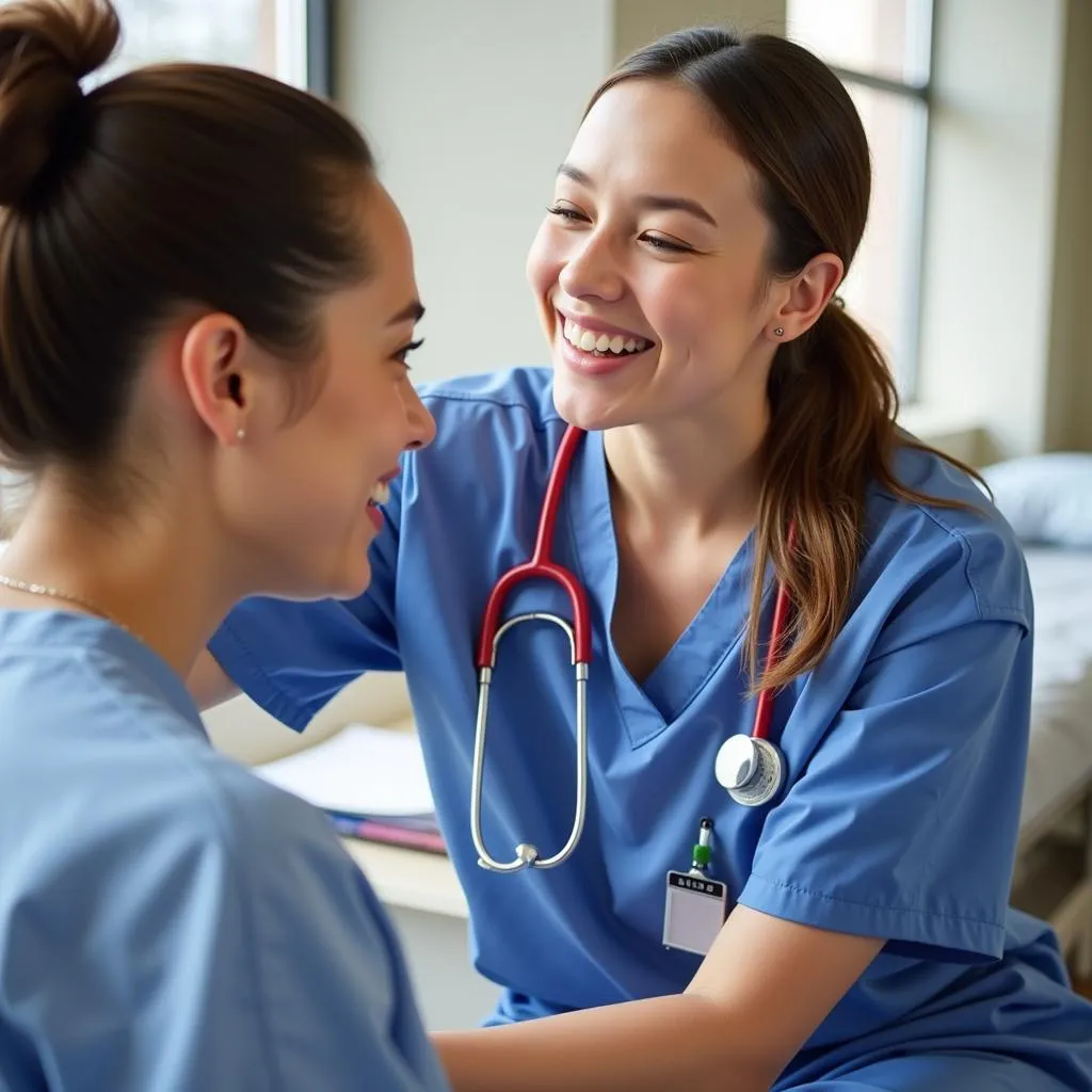 JFK Hospital nurse smiling with a patient