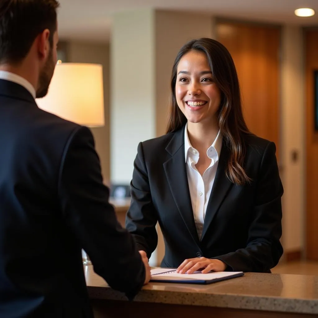 JMU Hospitality Graduate Working at Hotel Front Desk