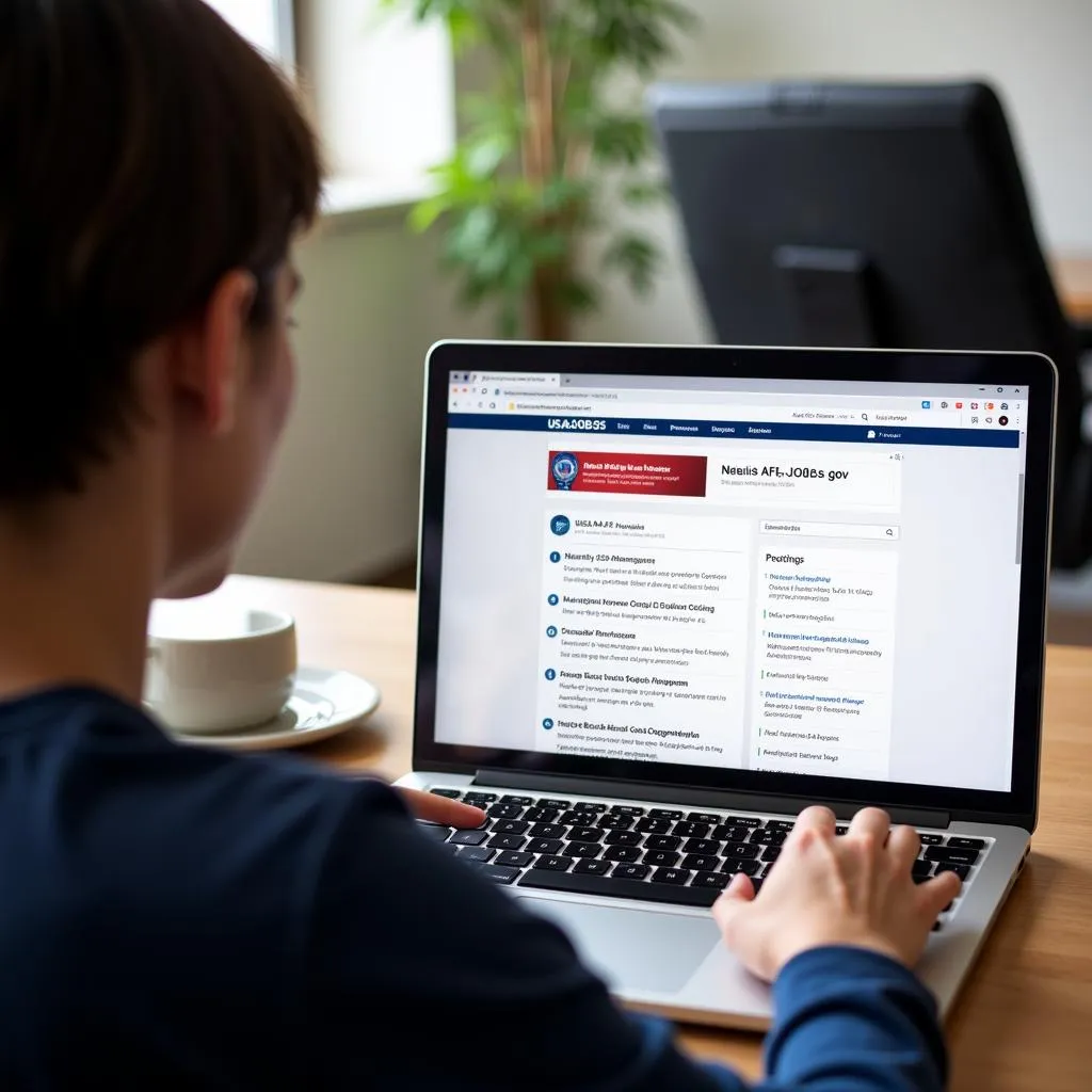 A person researching Nellis AFB Hospital job openings on a laptop